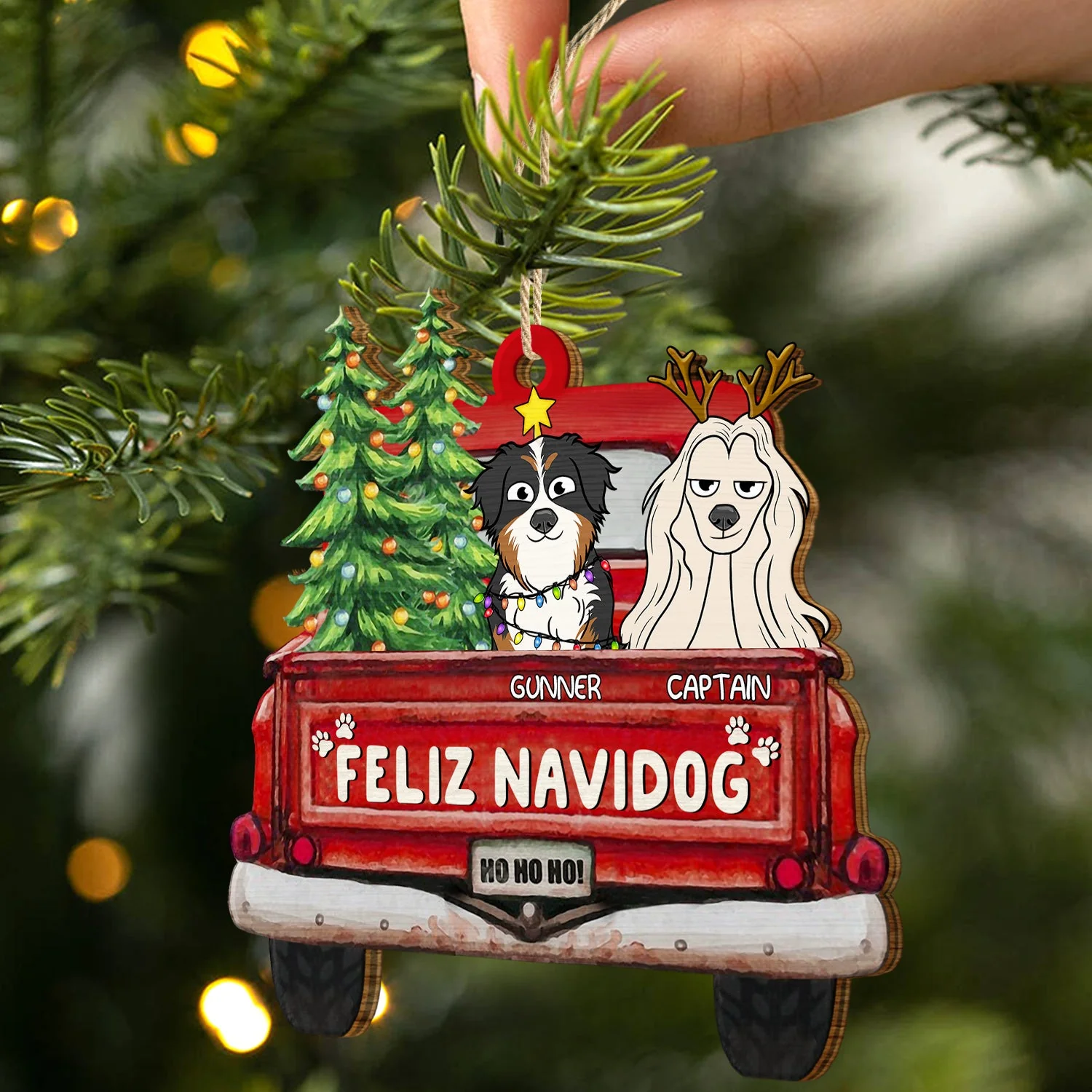 Feliz Navidog - Christmas Gift For Dog Lovers - Personalized Wooden Cutout Ornament - Image 2
