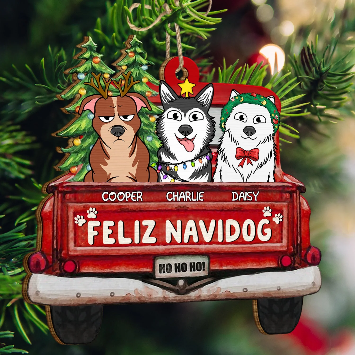 Feliz Navidog - Christmas Gift For Dog Lovers - Personalized Wooden Cutout Ornament - Image 3