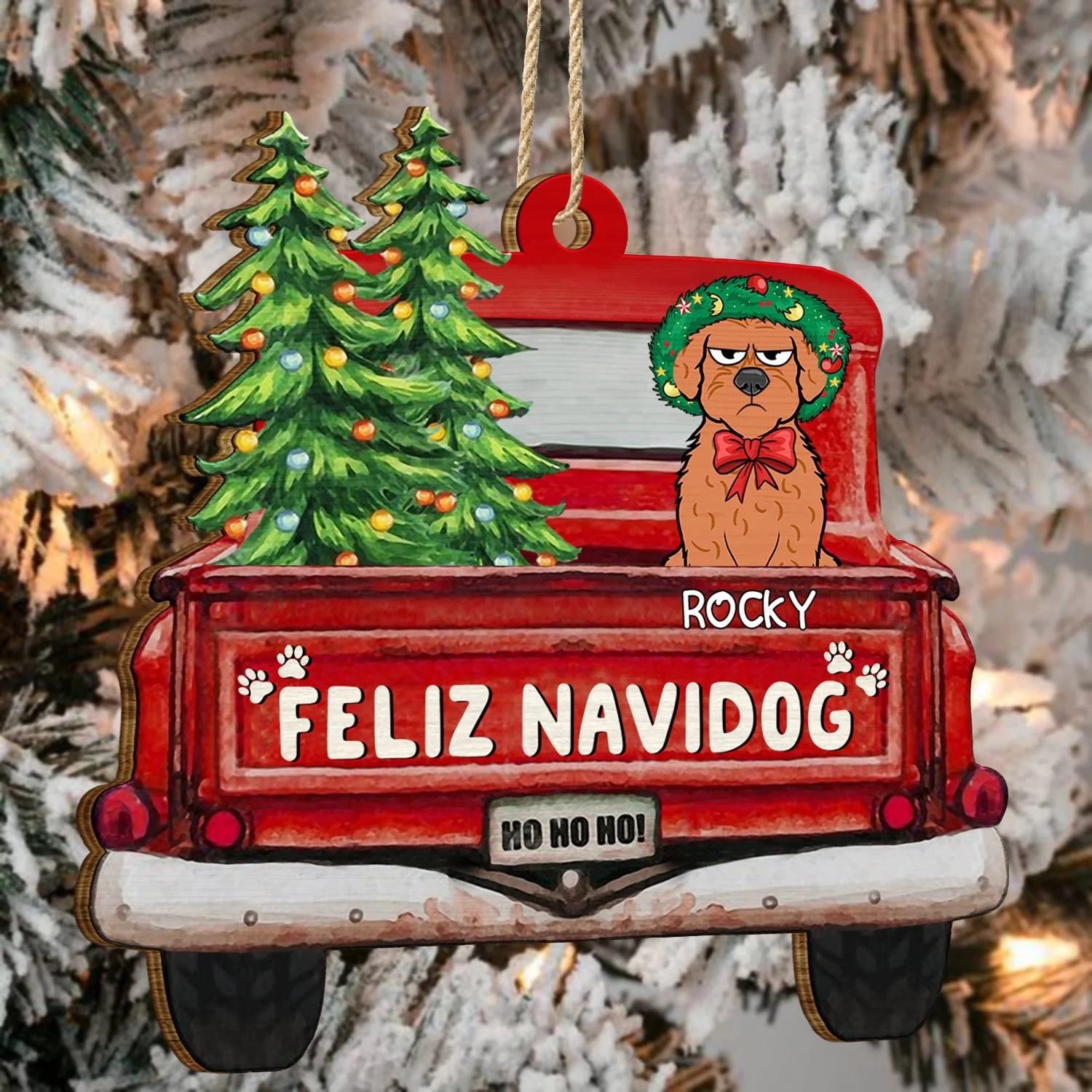Feliz Navidog - Christmas Gift For Dog Lovers - Personalized Wooden Cutout Ornament - Image 4