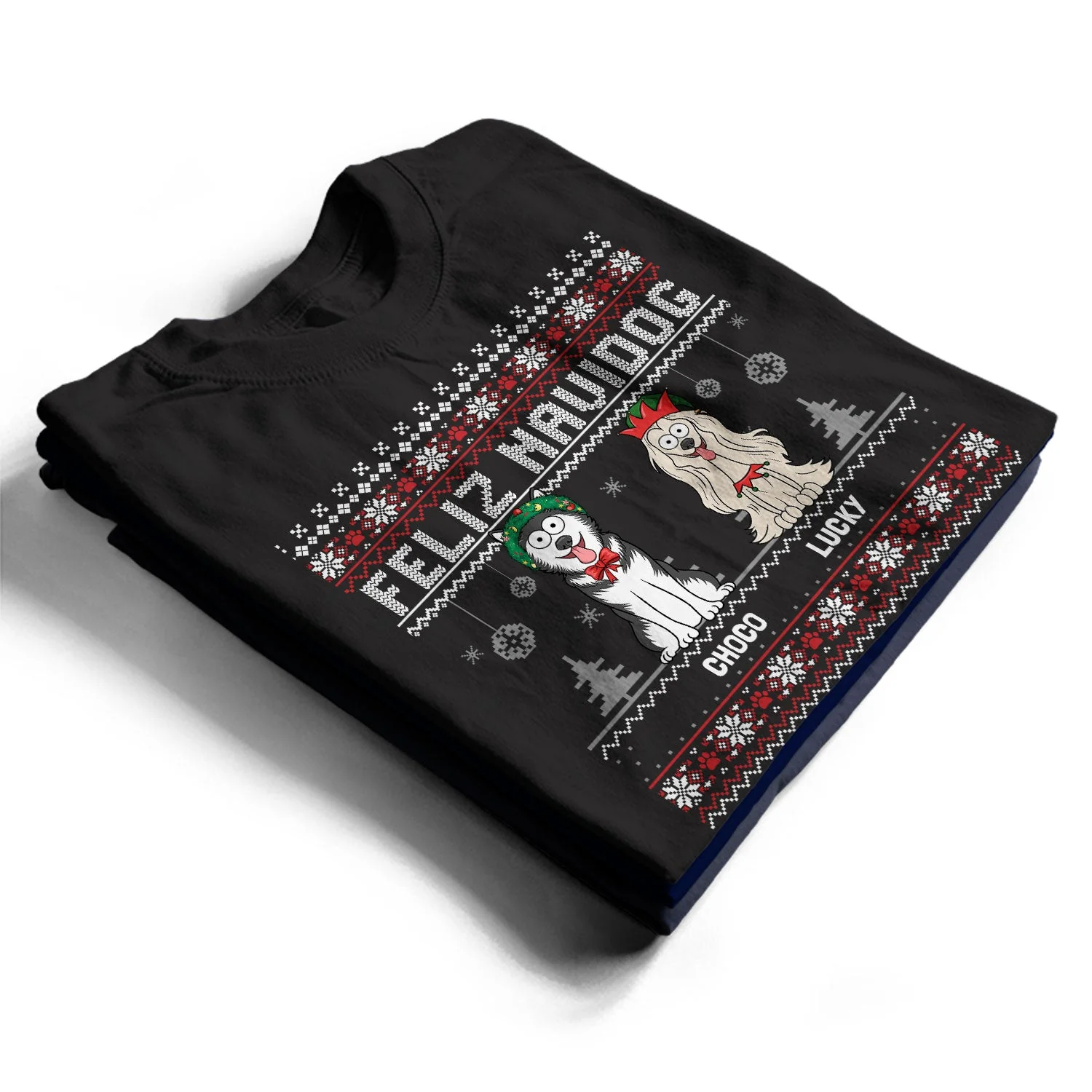 Feliz Navidog Merry Woofmas Funny Cartoon Dogs - Christmas Gift For Dog Lovers - Personalized Sweatshirt - Image 2