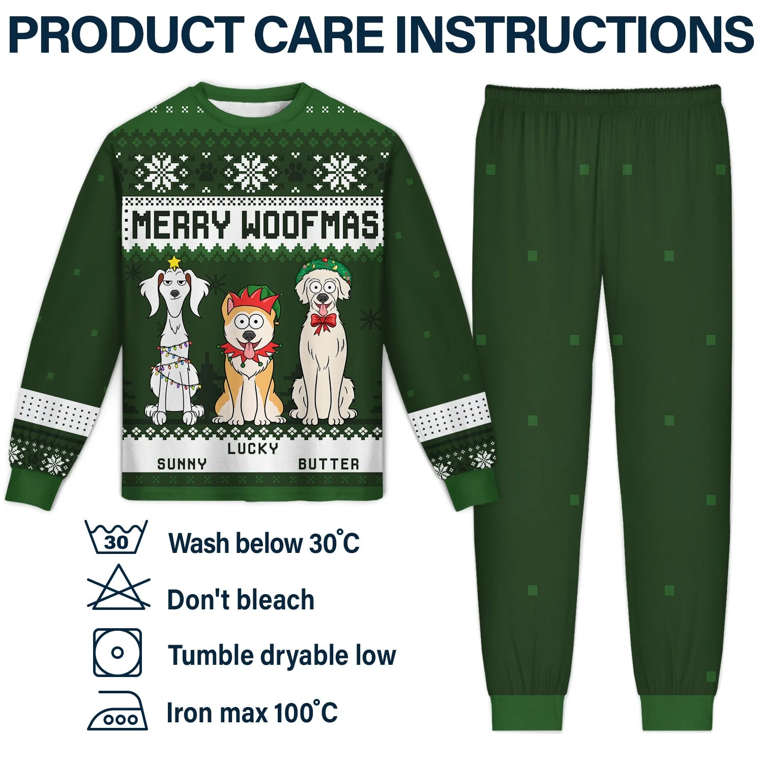 Feliz Navidog Merry Woofmas Funny Cartoon Dogs - Christmas Gift For Dog Lovers - Personalized Unisex Pajamas Set - Image 5