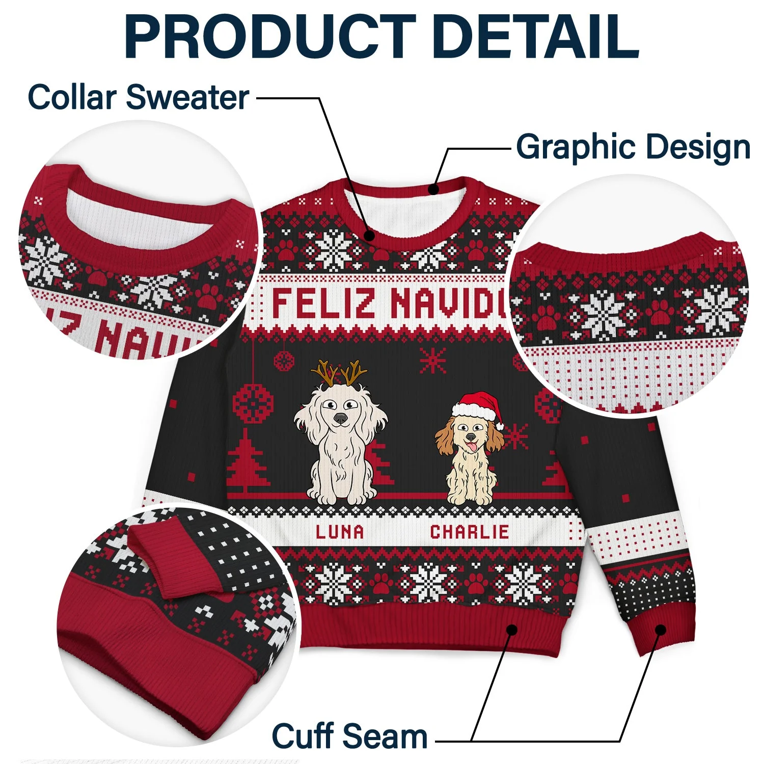 Feliz Navidog Merry Woofmas Funny Cartoon Dogs - Christmas Gift For Dog Lovers - Personalized Unisex Ugly Sweater - Image 6