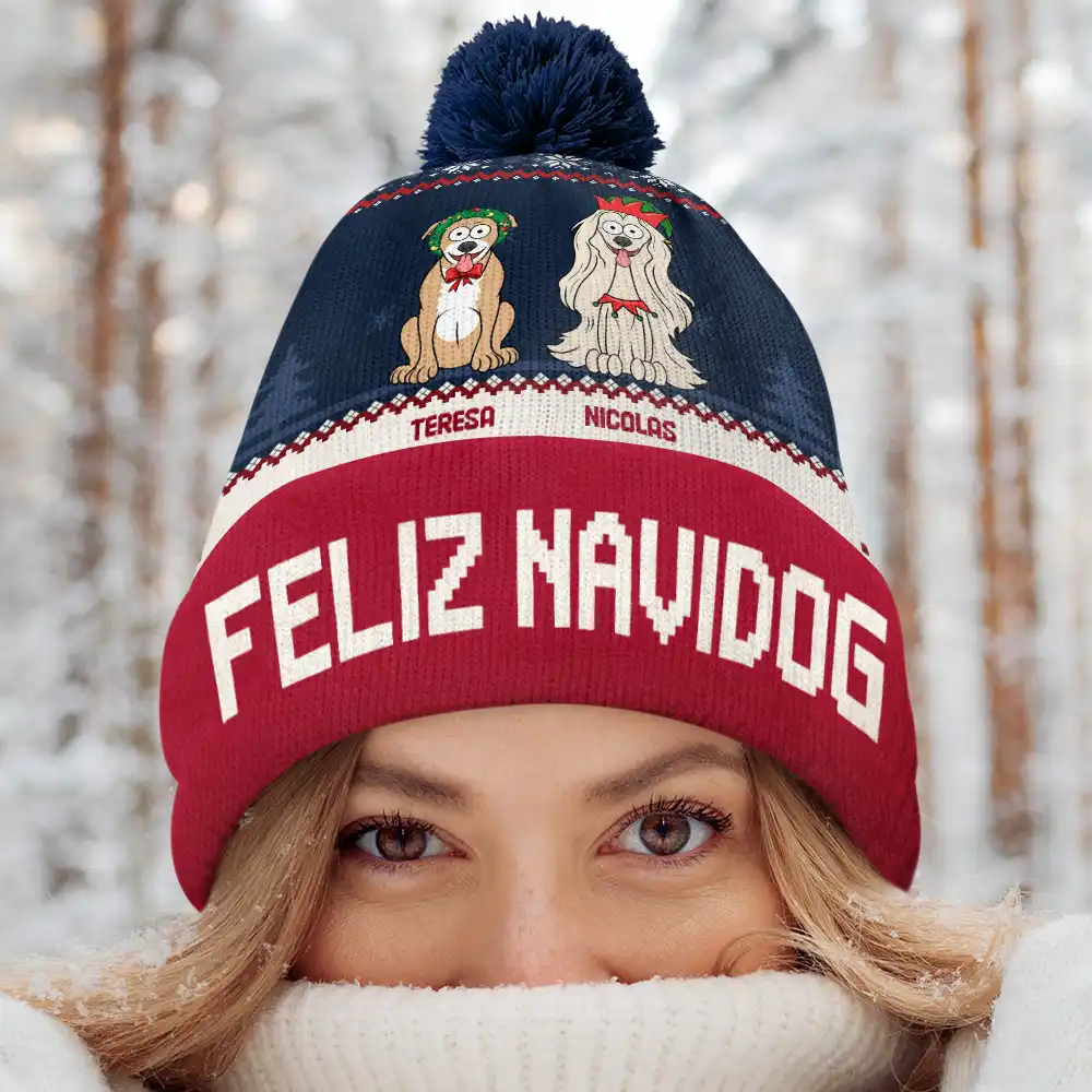 Feliz Navidog - Personalized Bobble Beanie Hat - Image 4