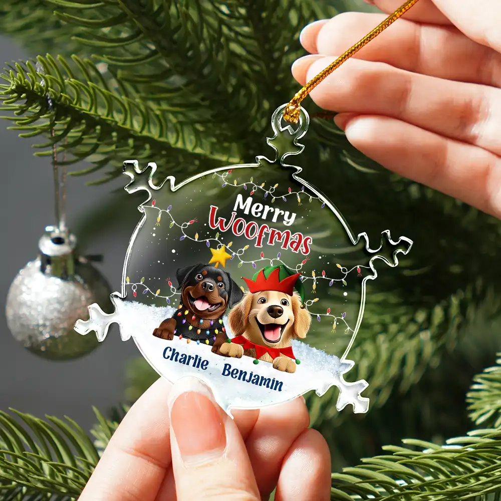 Feliz Navidog - Personalized Snowflakes Shaped Glass Ornament - Image 2
