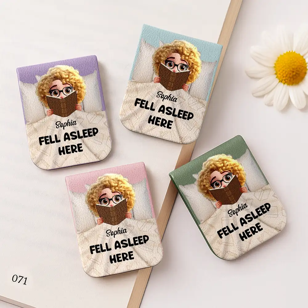 Fell Asleep Here Book Lovers - Personalized Leather Magnetic Bookmark - Image 2