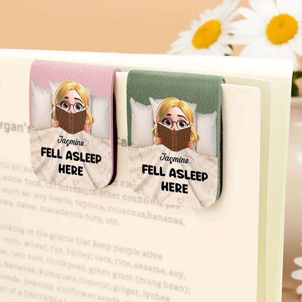 Fell Asleep Here Book Lovers - Personalized Leather Magnetic Bookmark - Image 4