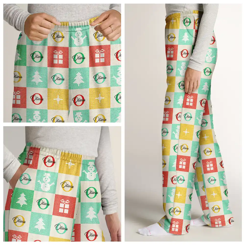 Festive Patchwork With Letters - Personalized Pajama Pants - Image 7