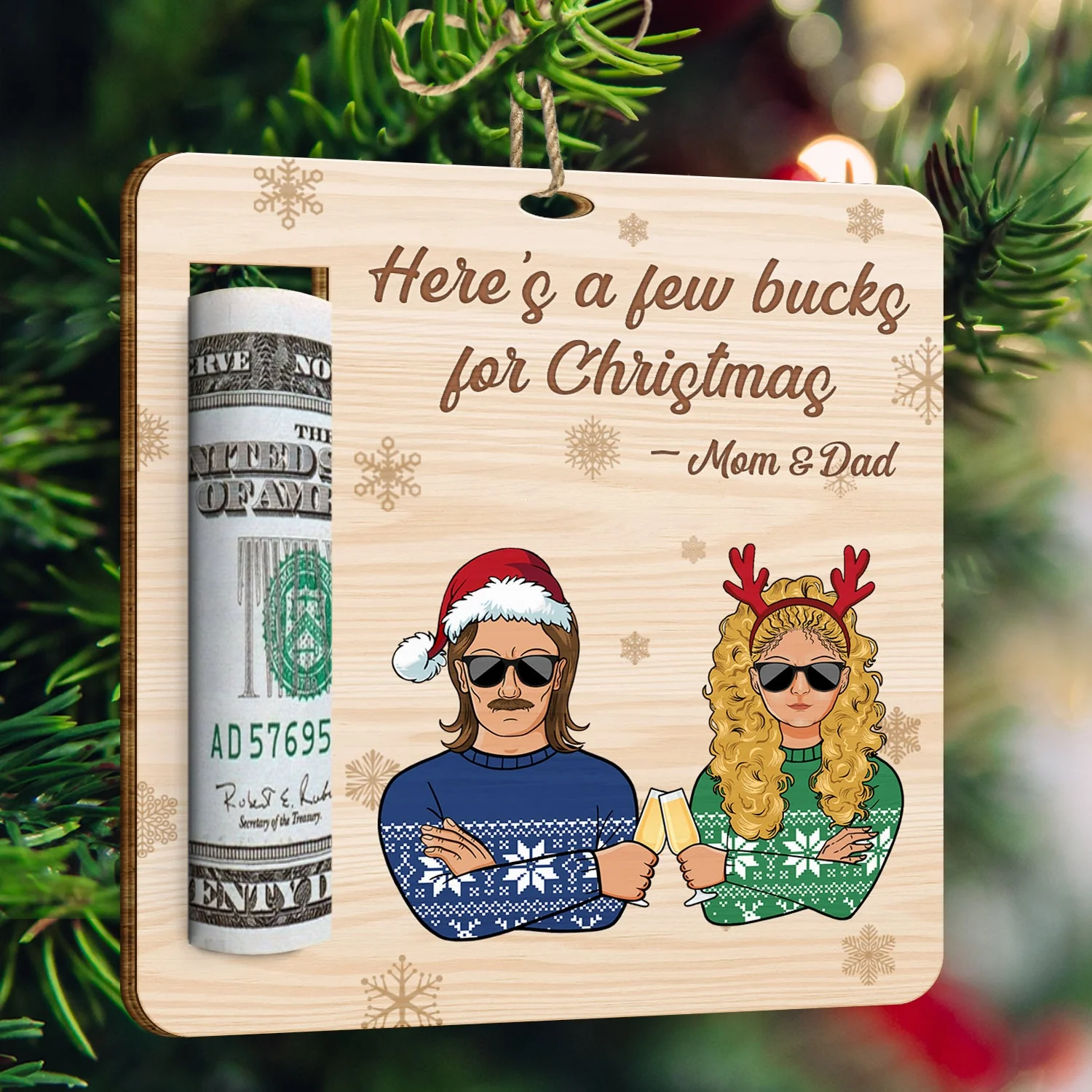 Few Bucks For Christmas - Decoration For Parents And Grandparents - Personalized Wooden Cutout Ornament, Money Holder Ornament - Image 3