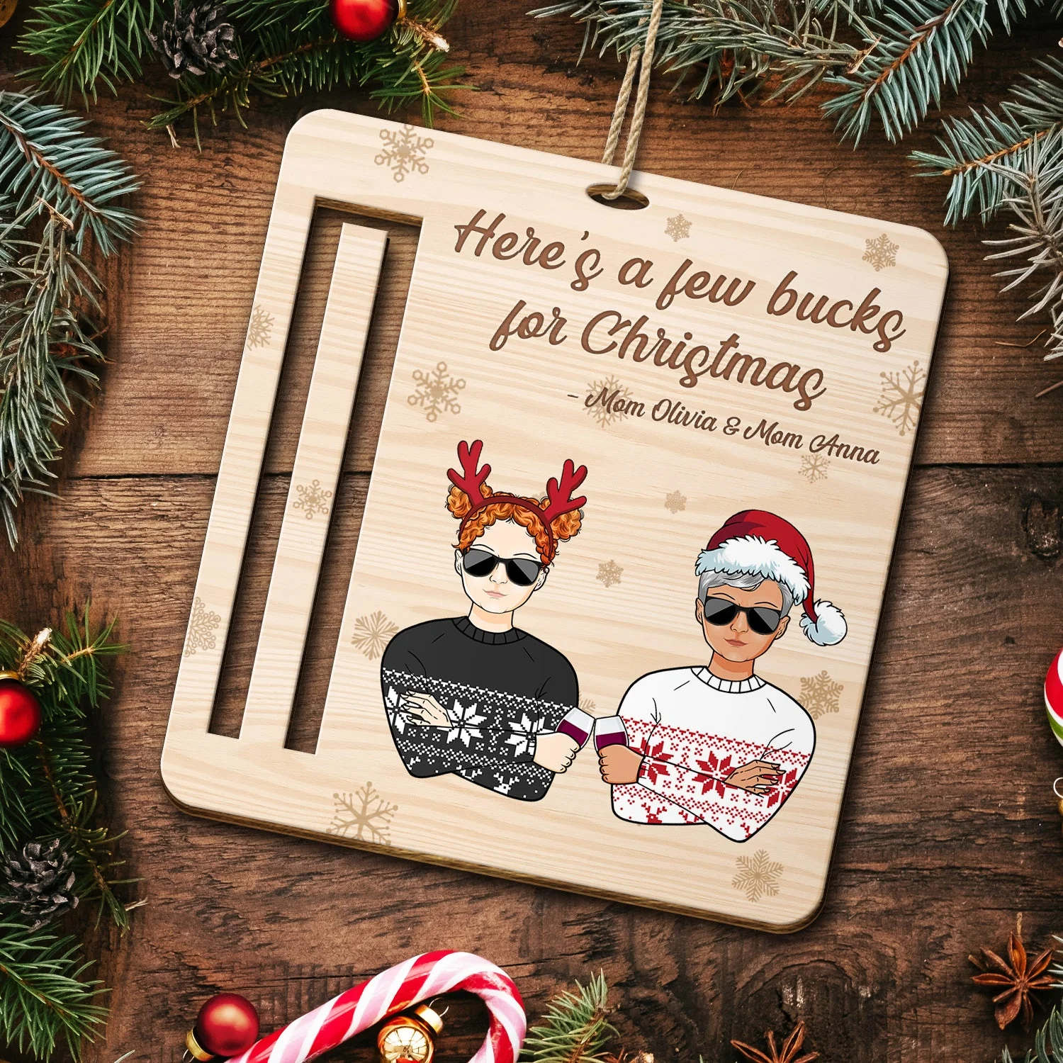 Few Bucks For Christmas - Decoration For Parents And Grandparents - Personalized Wooden Cutout Ornament, Money Holder Ornament - Image 5