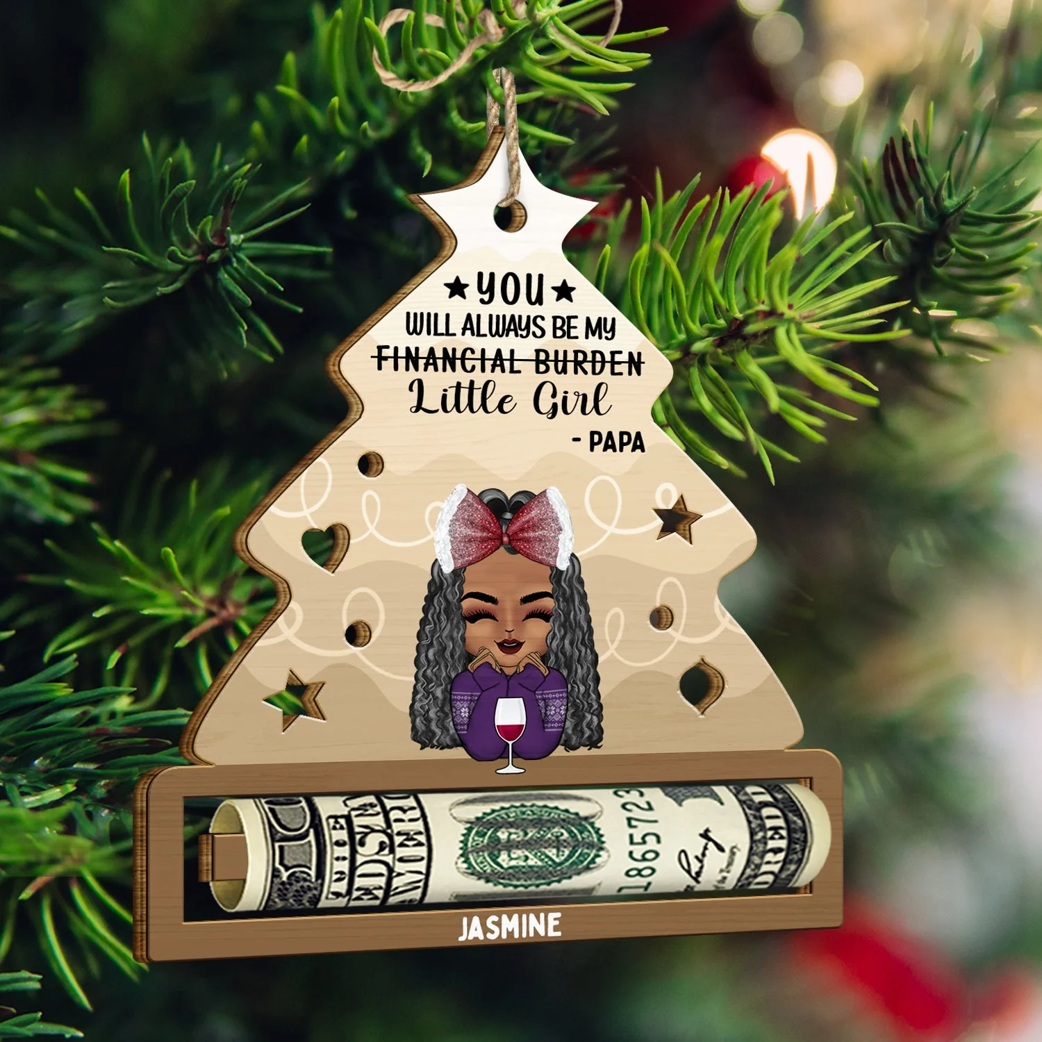 Financial Burden - Christmas Gift For Son Daughter - Personalized Wooden Cutout Ornament, Money Holder Ornament - Image 3