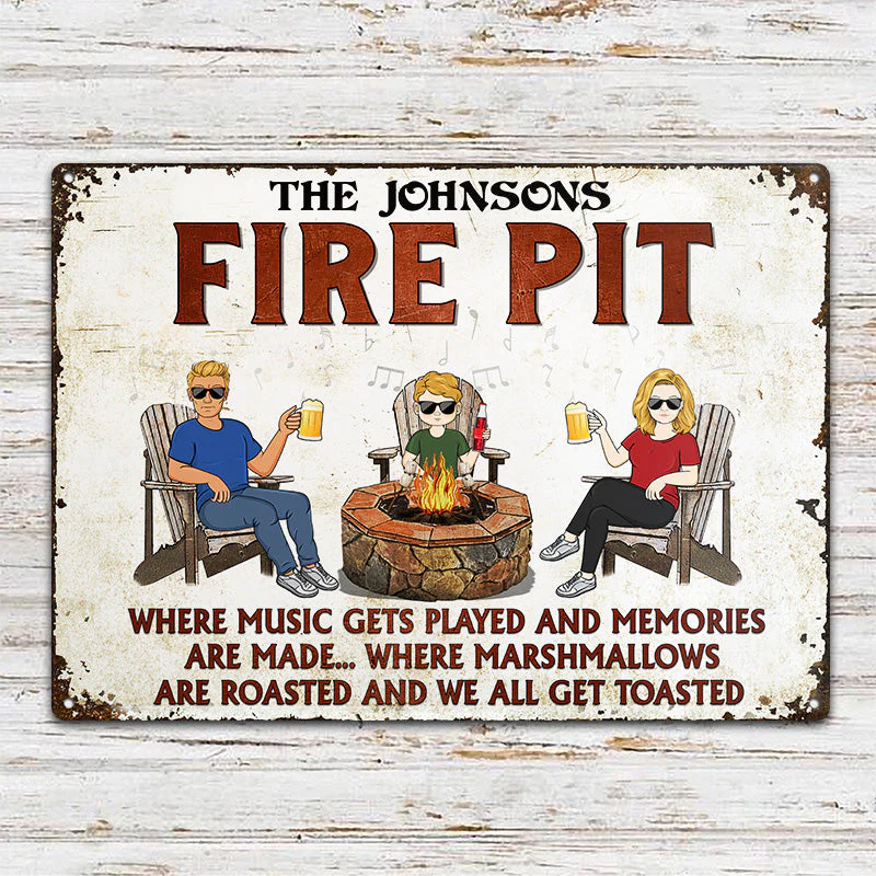 Fire Pit Where Music Gets Played Camping Family - Backyard Sign - Personalized Custom Classic Metal Signs - Image 2