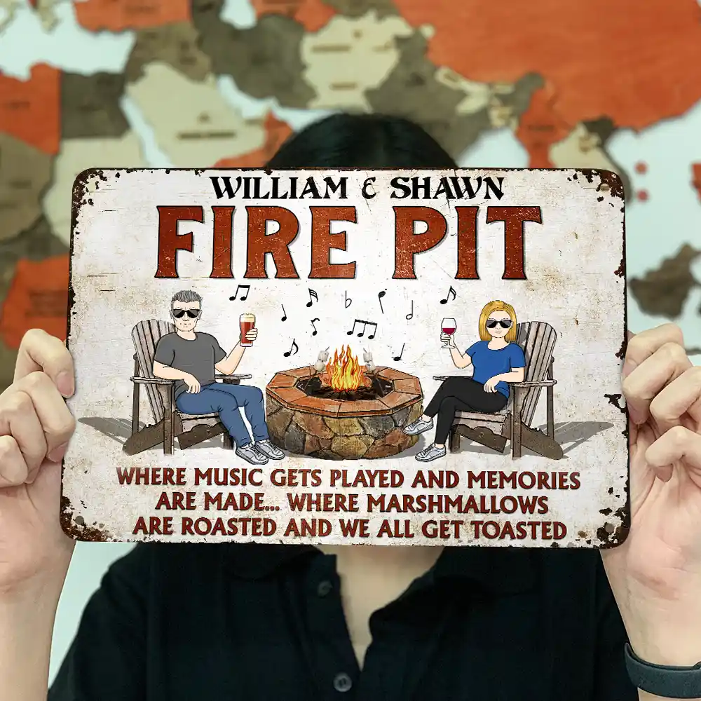 Fire Pit Where Music Gets Played Husband Wife Camping Couple - Backyard Sign - Personalized Custom Classic Metal Signs - Image 4