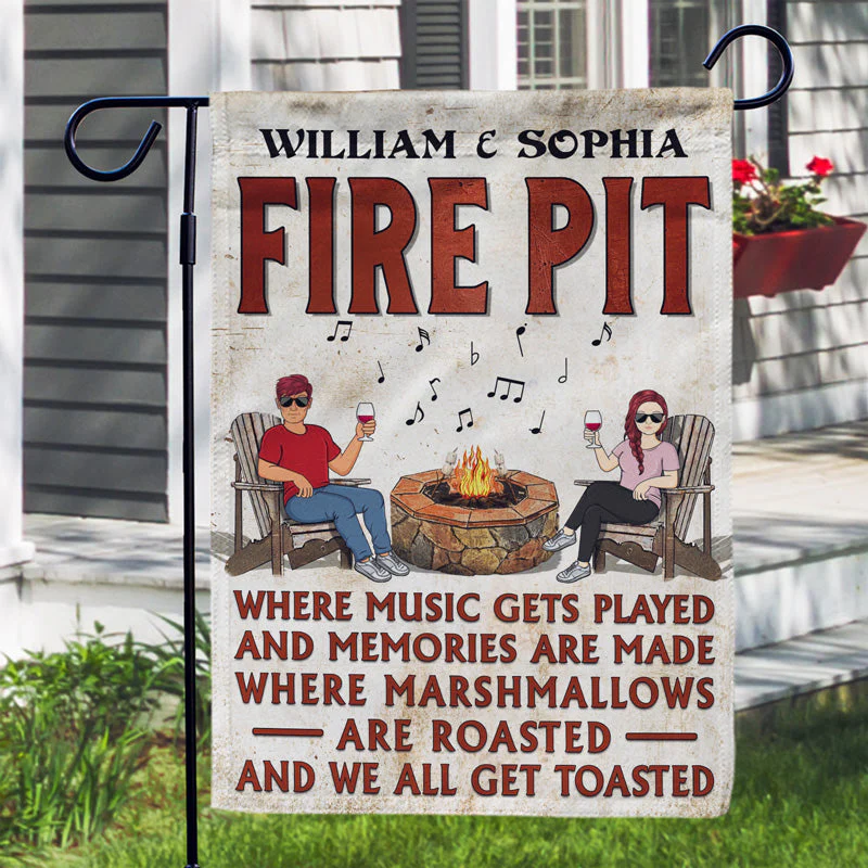 Fire Pit Where Music Gets Played Husband Wife Camping Couple - Personalized Custom Flag - Image 3