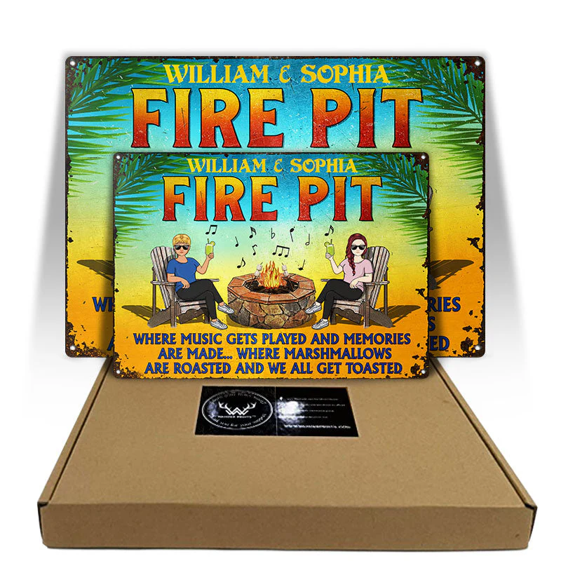 Fire Pit Where Music Gets Played Husband Wife Camping Couple Summer - Backyard Sign - Personalized Custom Classic Metal Signs - Image 3