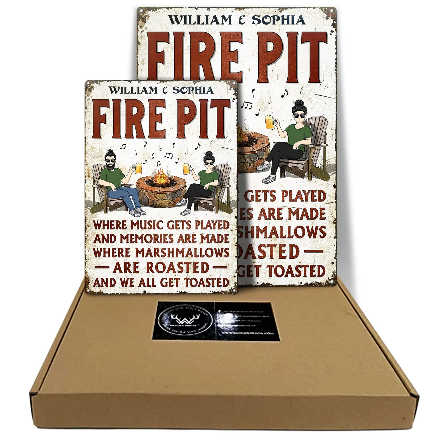 Fire Pit Where Music Gets Played Husband Wife Camping Couple Vertical - Backyard Sign - Personalized Custom Classic Metal Signs - Image 5