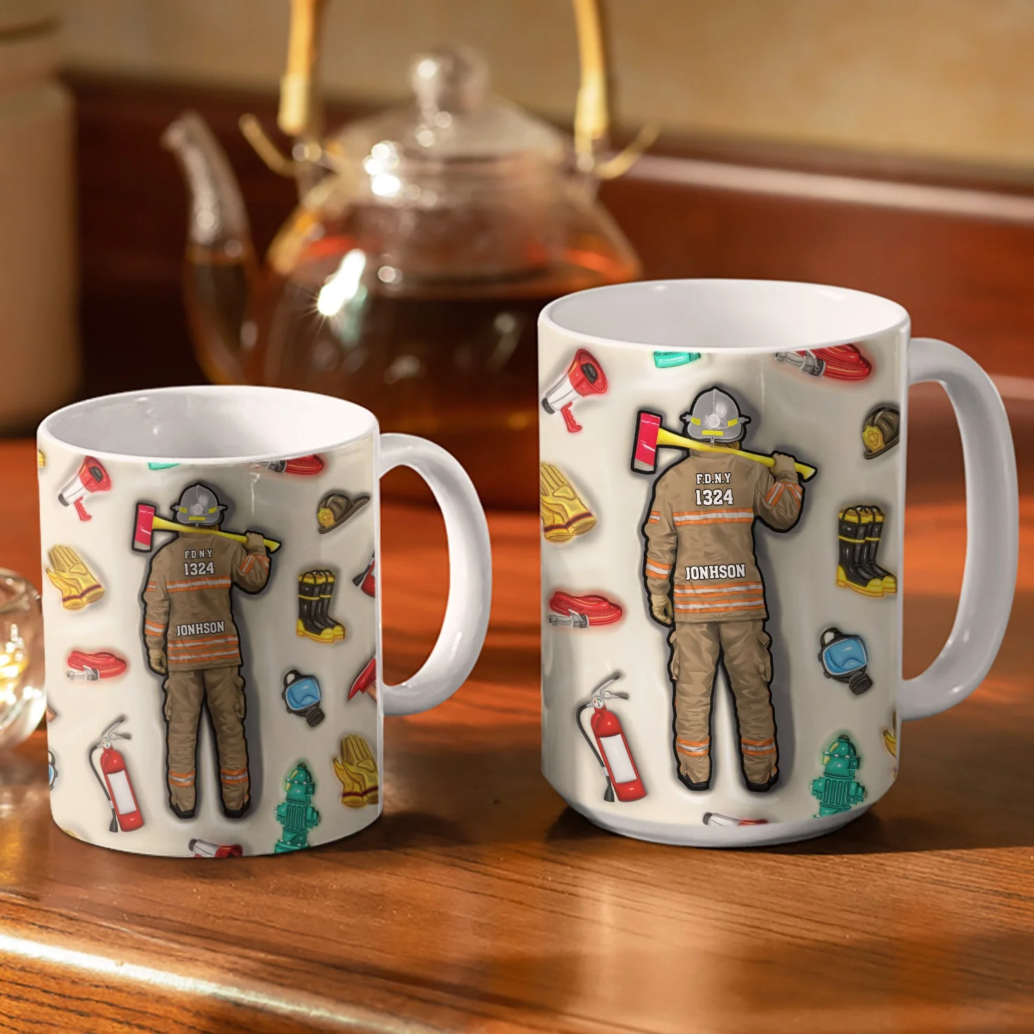 Firefighter 3D Uniform - Gift For Firefighters - 3D Inflated Effect Printed Mug, Personalized White Edge-to-Edge Mug - Image 3