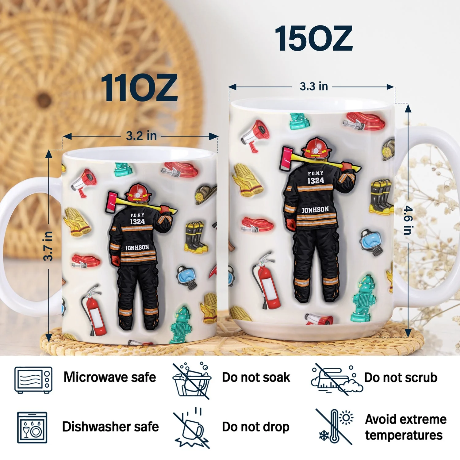 Firefighter 3D Uniform - Gift For Firefighters - 3D Inflated Effect Printed Mug, Personalized White Edge-to-Edge Mug - Image 5