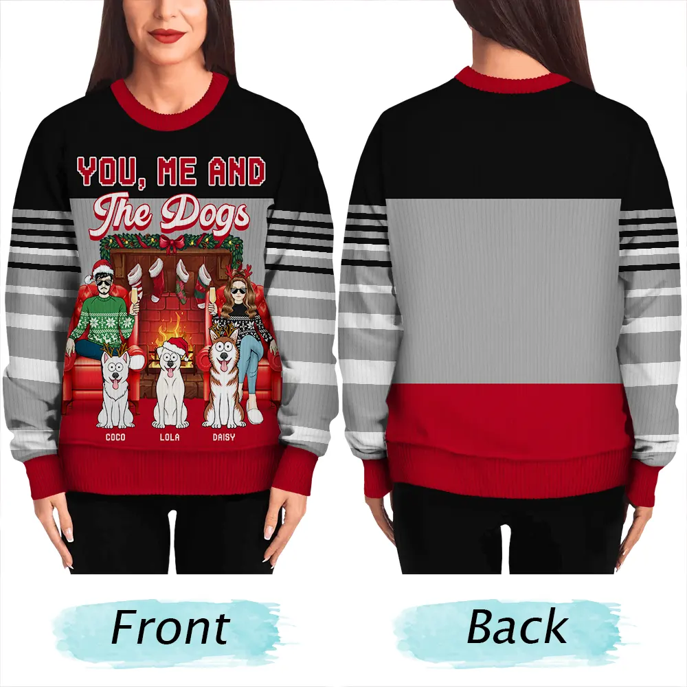 Fireplace You, Me And The Dog - Personalized Unisex Ugly Sweater - Image 5