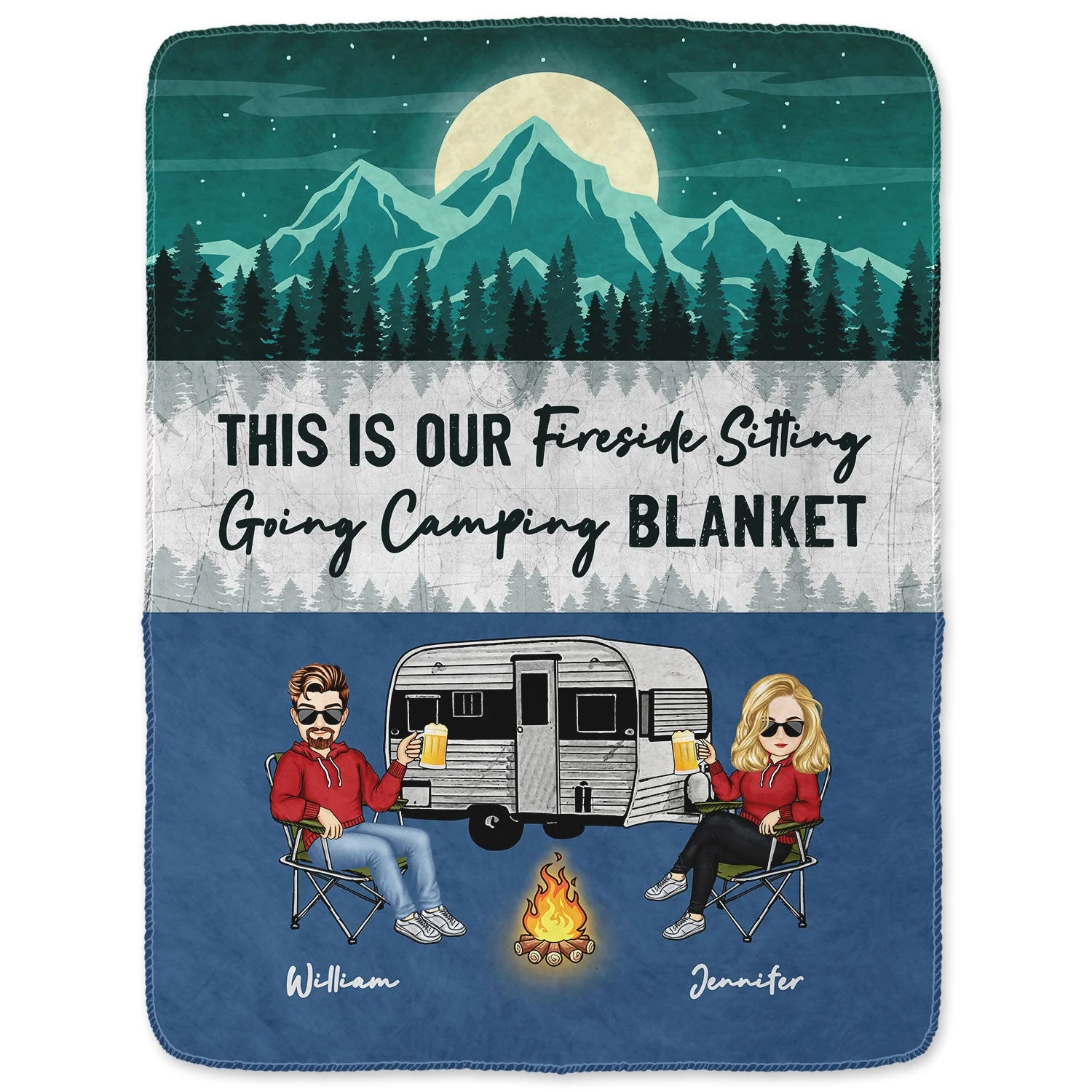 Fireside Sitting Going Camping - Gift For Couples - Personalized Fleece Blanket - Image 2