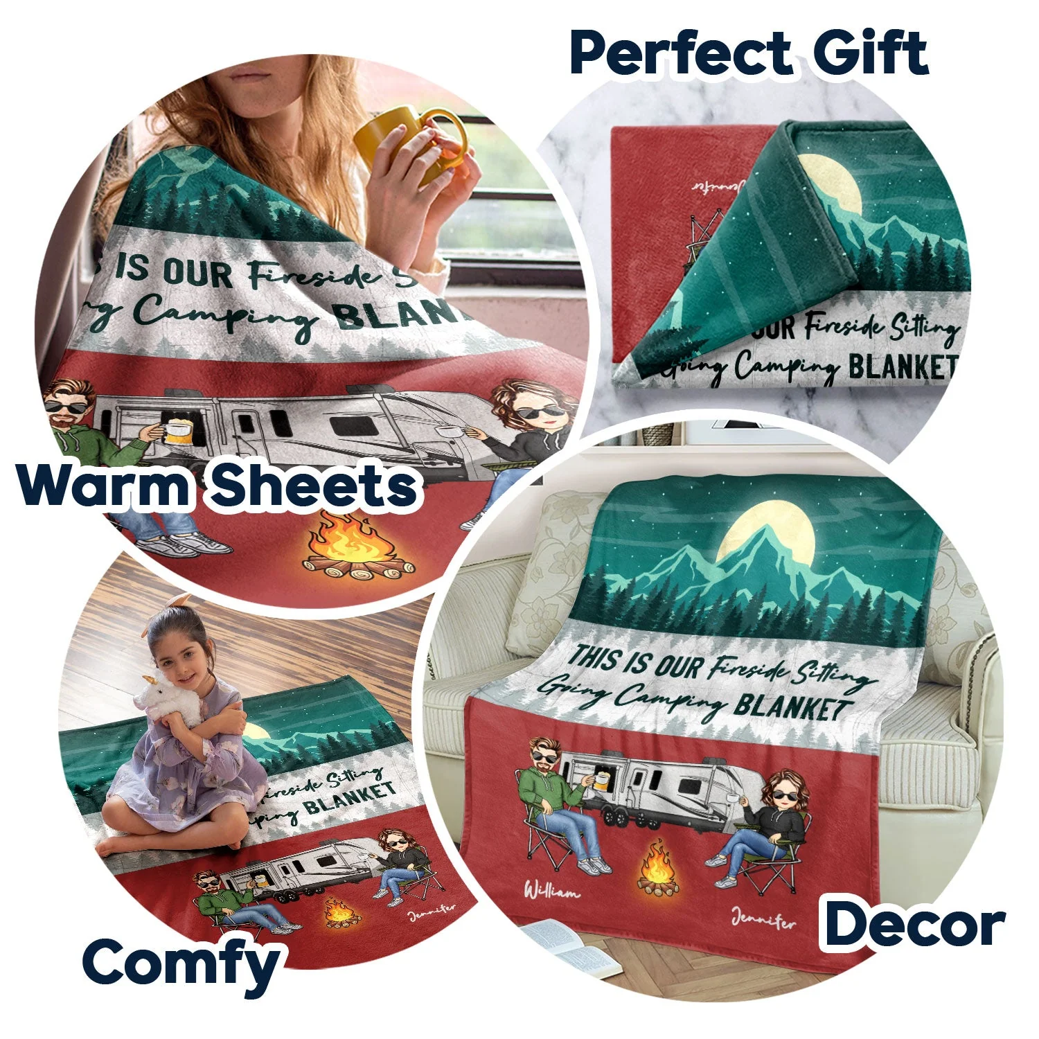 Fireside Sitting Going Camping - Gift For Couples - Personalized Fleece Blanket - Image 7