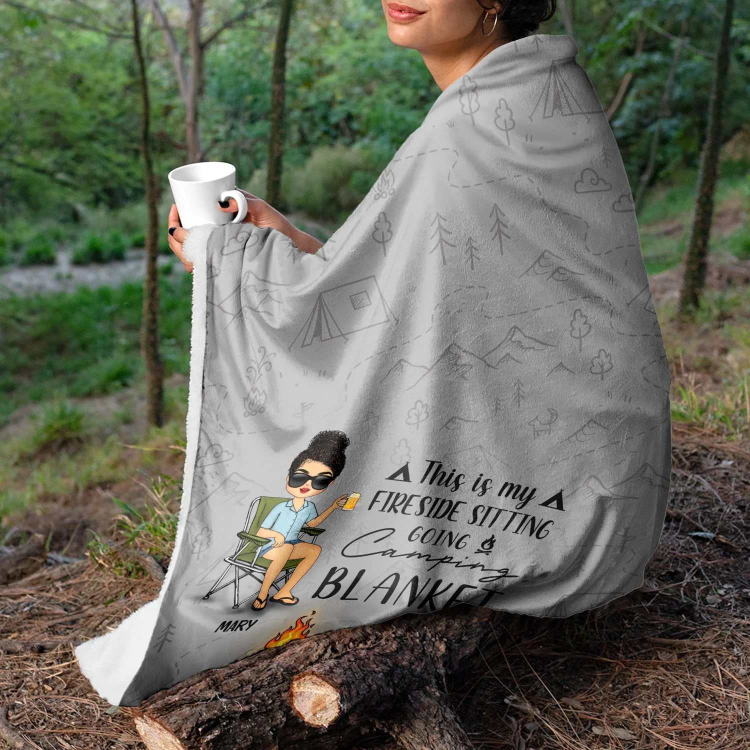 Fireside Sitting Going Camping - Gift For Yourself, Gift For Women, Gift For Men - Personalized Fleece Blanket - Image 3