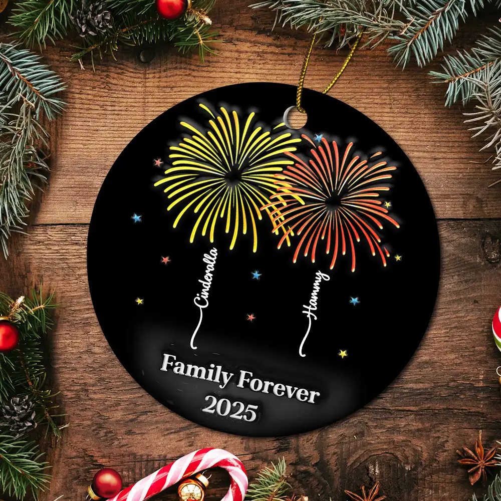 Firework Family Bestie Custom Name - Personalized Circle Ceramic Ornament - Image 5