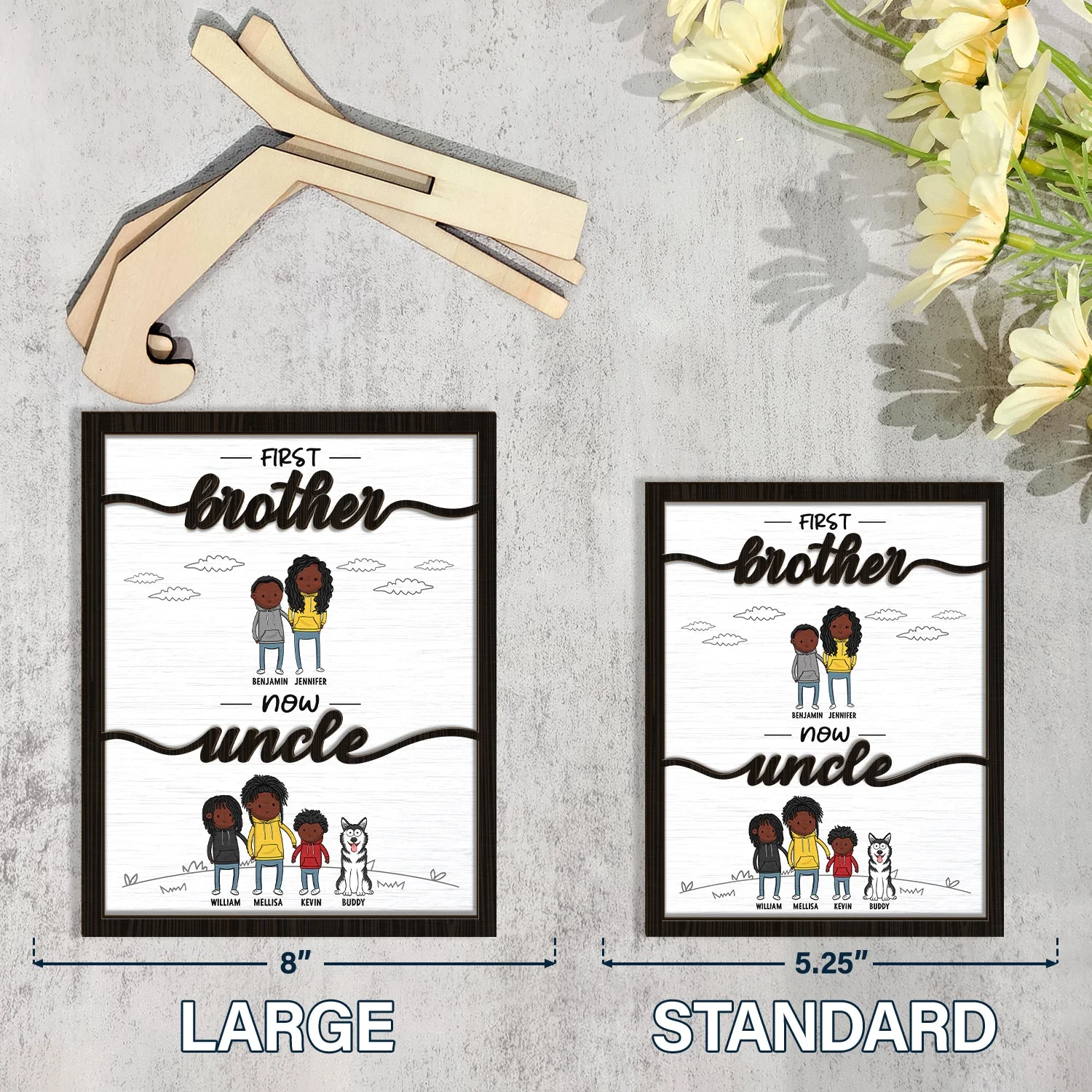 First Brother Now Uncle - Gift For Uncle - Personalized 2-Layered Wooden Plaque With Stand - Image 4