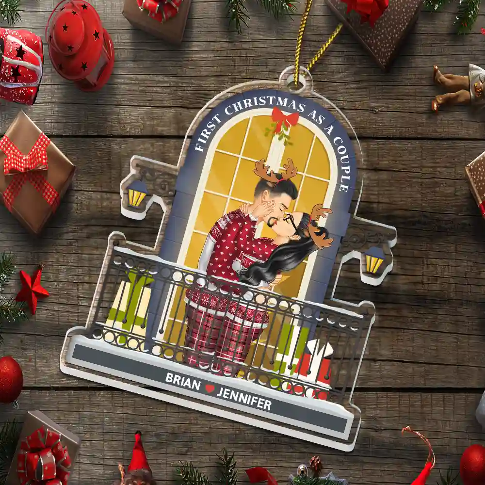First Christmas As A Couple - Personalized Custom Shaped Acrylic Ornament - Image 5