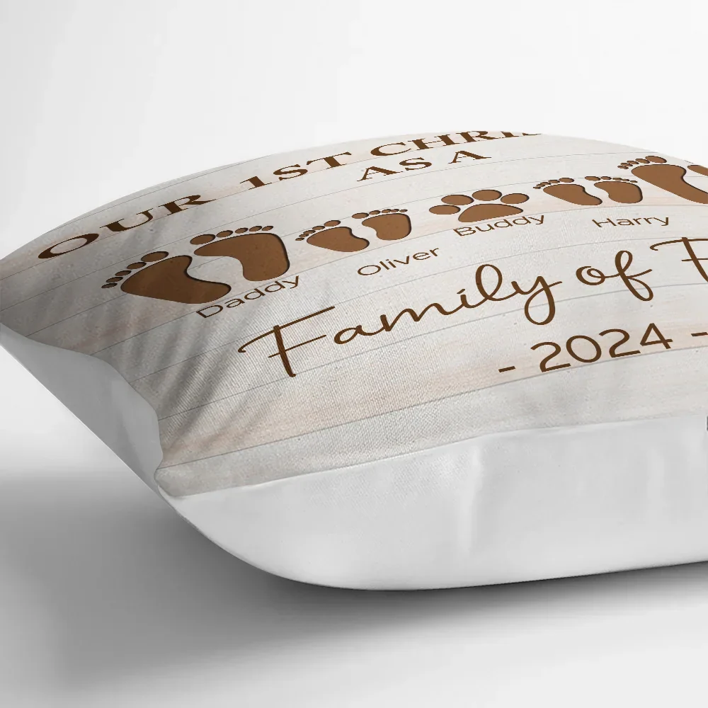 First Christmas As A Family Of Four Footprints - Personalized Pillow - Image 3