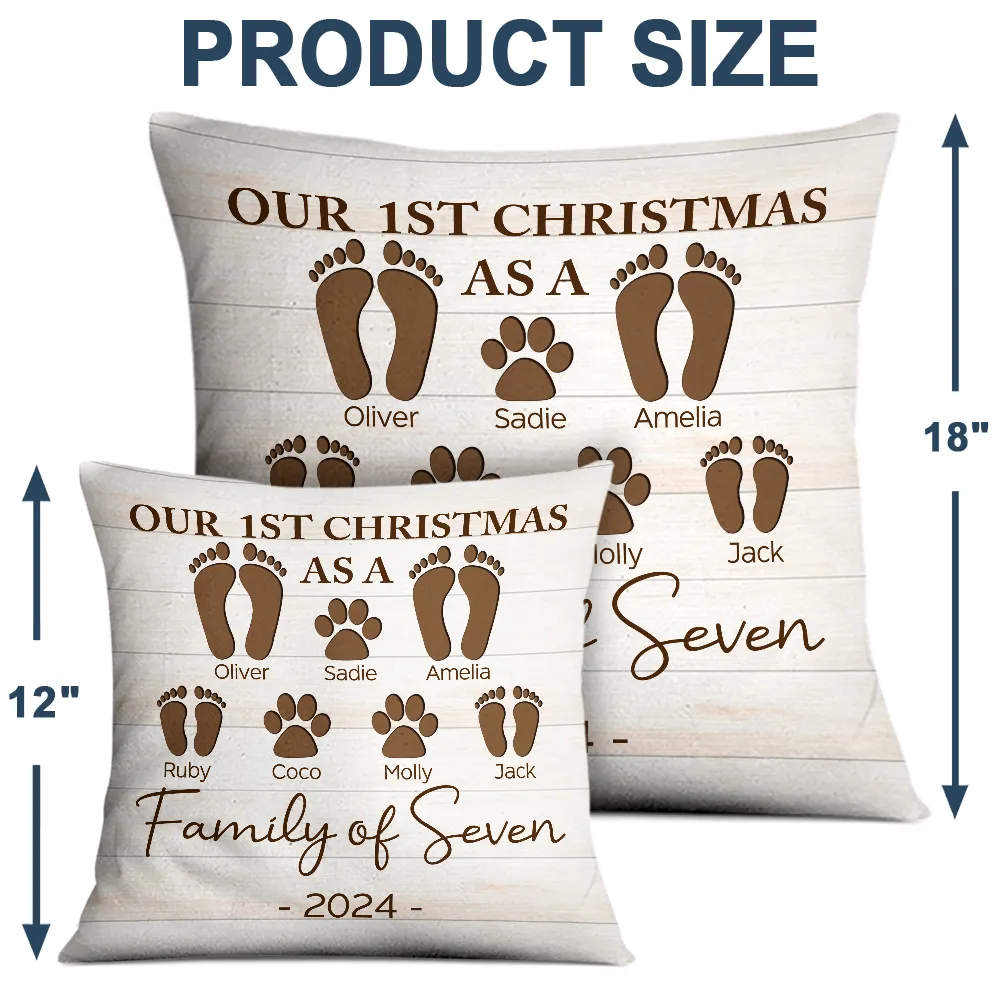 First Christmas As A Family Of Four Footprints - Personalized Pillow - Image 4