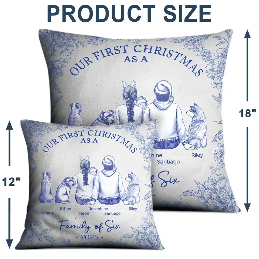 First Christmas As A Family Of Four New Parents Toile - Personalized Pillow - Image 4