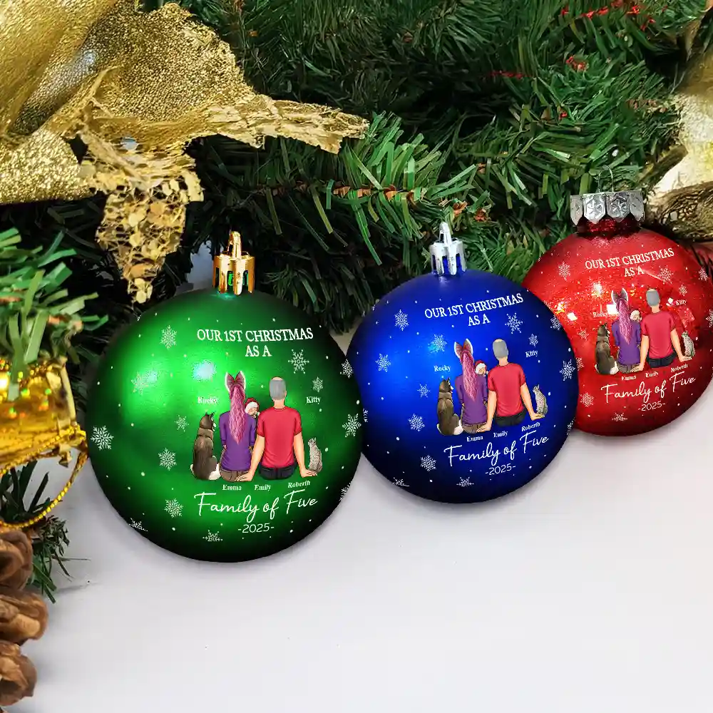 First Christmas As A Family Of Three New Parents - Personalized Ball Ornament - Image 4