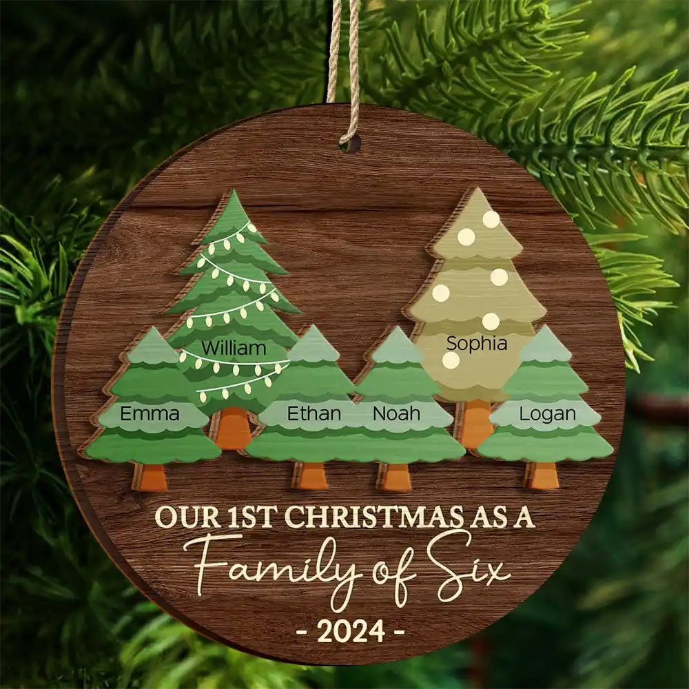 First Christmas As A Family Of Three - Personalized 2-Layered Wooden Ornament - Image 4