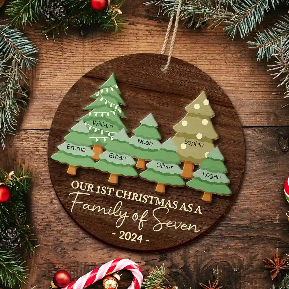 First Christmas As A Family Of Three - Personalized 2-Layered Wooden Ornament - Image 5