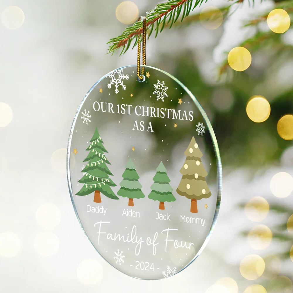 First Christmas As A Family Of Three - Personalized Circle Acrylic Ornament - Image 2