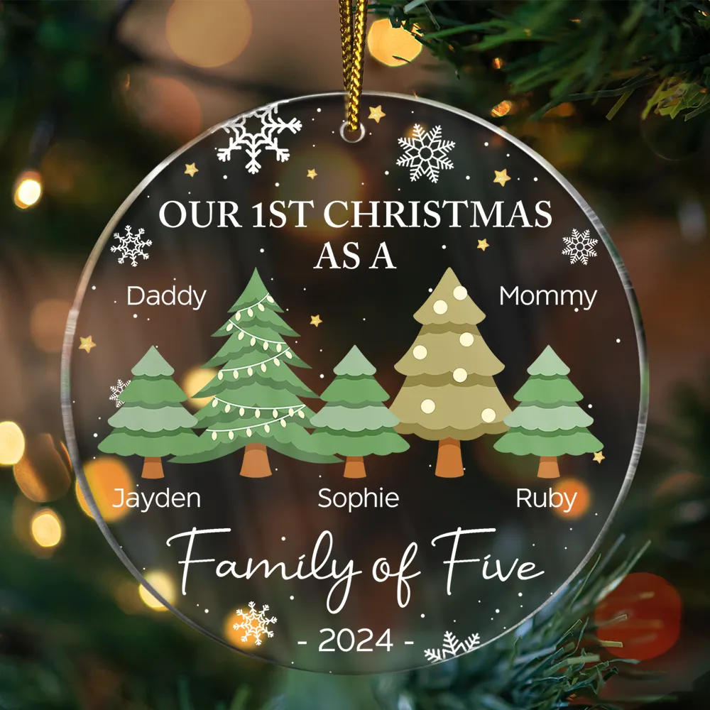 First Christmas As A Family Of Three - Personalized Circle Acrylic Ornament - Image 3