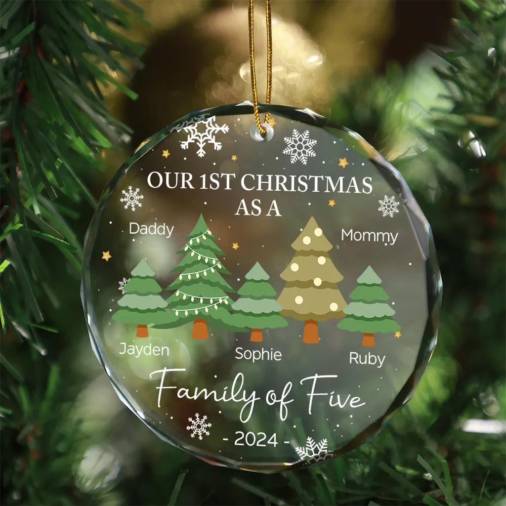 First Christmas As A Family Of Three - Personalized Circle Glass Ornament - Image 3