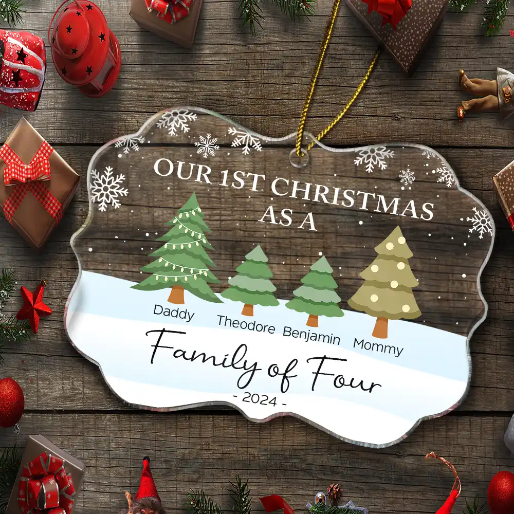 First Christmas As A Family Of Three - Personalized Medallion Acrylic Ornament - Image 5