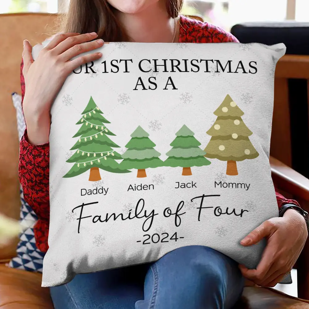 First Christmas As A Family Of Three - Personalized Pillow - Image 2