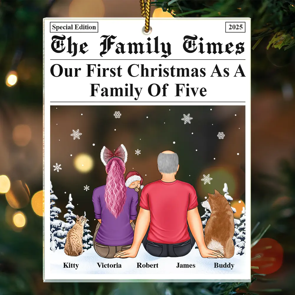 First Christmas As A Family Of Three The Family Times - Personalized Custom Shaped Acrylic Ornament - Image 3