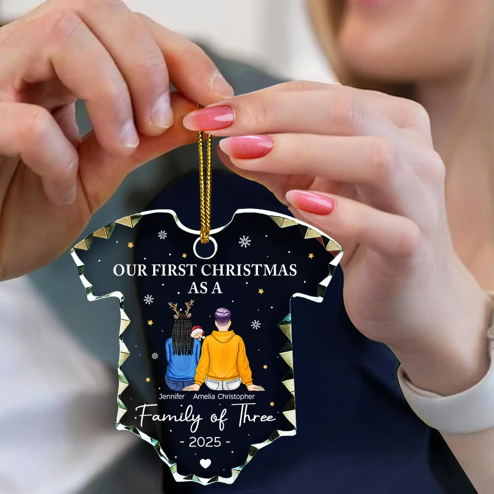 First Christmas As A Family - Personalized Onesie Shaped Glass Ornament - Image 4