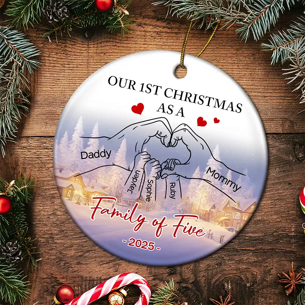 First Christmas As Family As - Personalized Circle Ceramic Ornament - Image 5