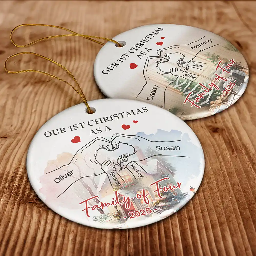 First Christmas As Family As - Personalized Circle Ceramic Ornament - Image 6