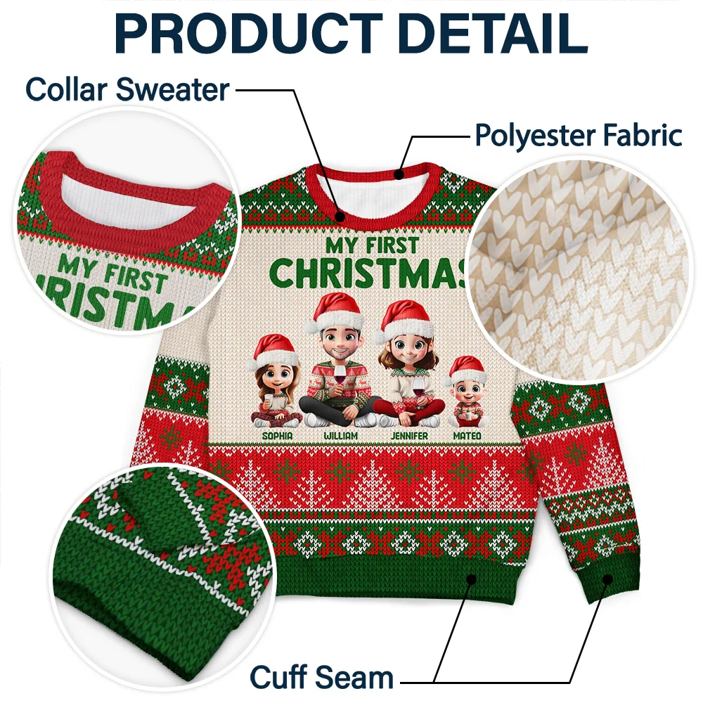 First Christmas As Family - Personalized Unisex Ugly Sweater - Image 6