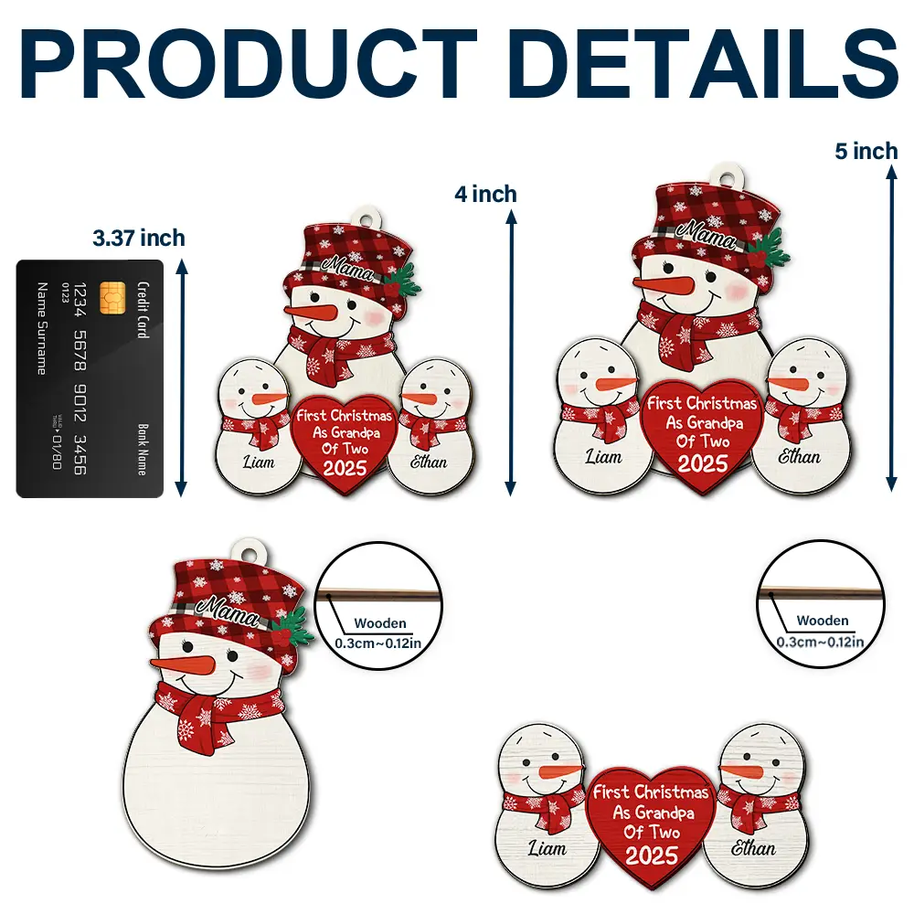 First Christmas As Grandparents Snowman - Personalized 2-Layered Wooden Ornament - Image 5
