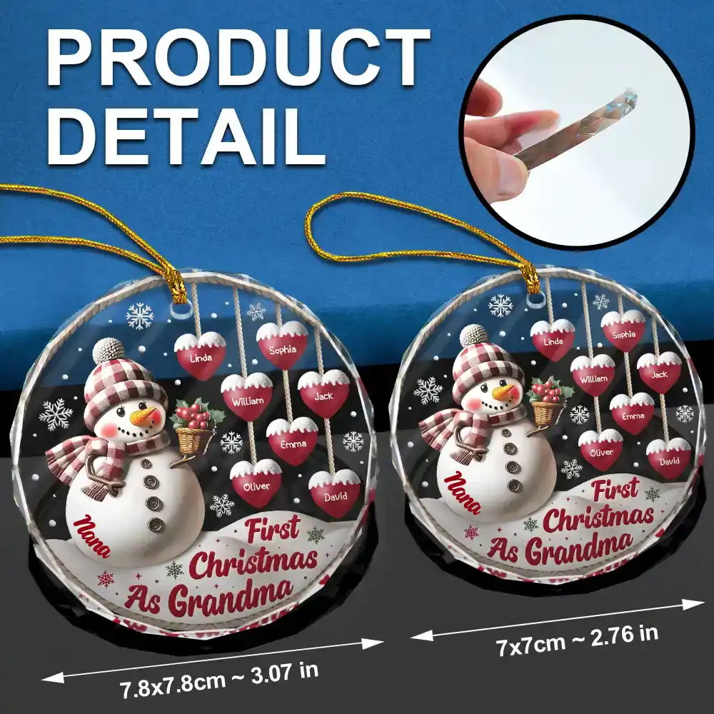 First Christmas As Grandparents Snowman - Personalized Circle Glass Ornament - Image 6