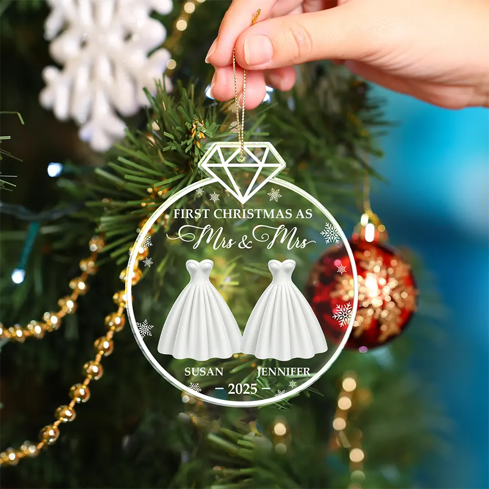 First Christmas As Married Bride Groom Couples - Personalized Custom Shaped Acrylic Ornament - Image 4