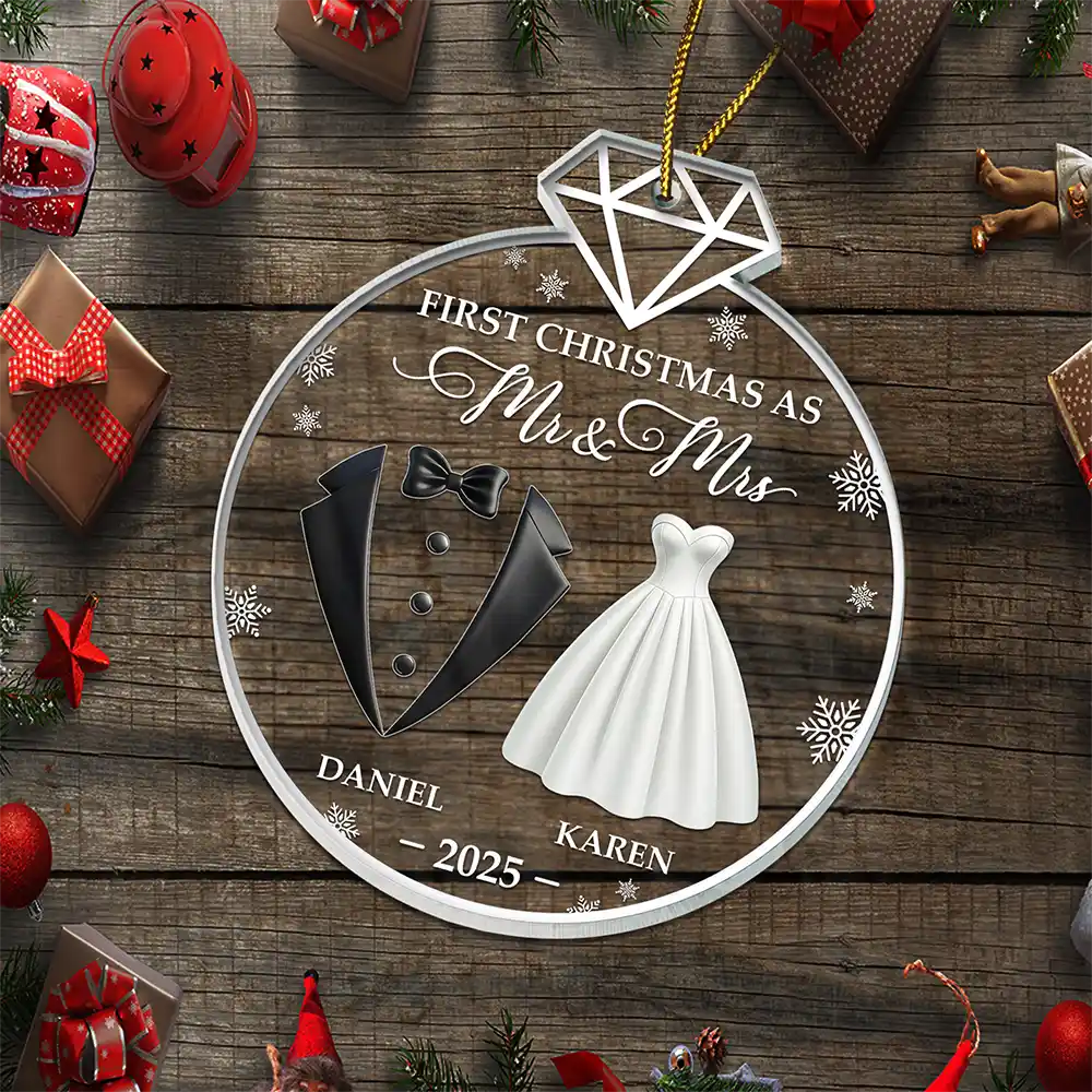 First Christmas As Married Bride Groom Couples - Personalized Custom Shaped Acrylic Ornament - Image 5