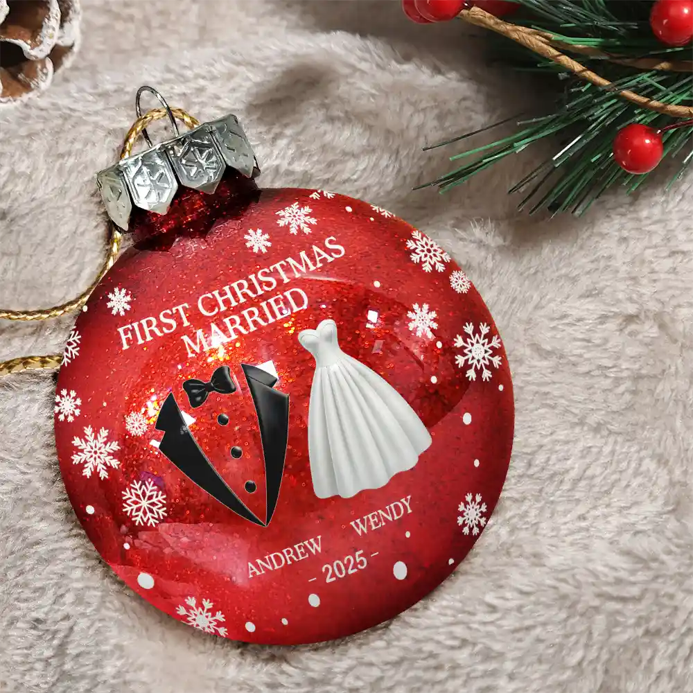 First Christmas As Married Couples - Personalized Ball Ornament - Image 3