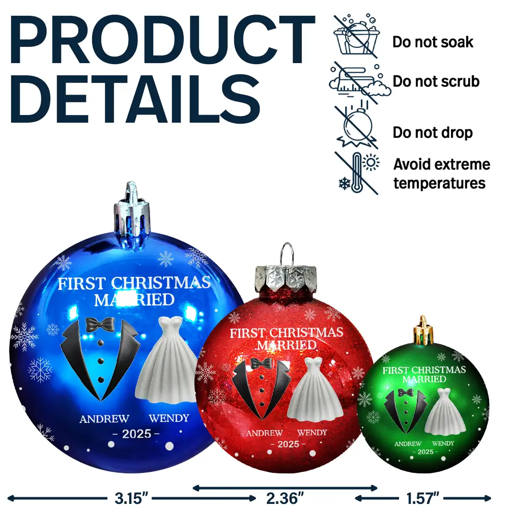 First Christmas As Married Couples - Personalized Ball Ornament - Image 7